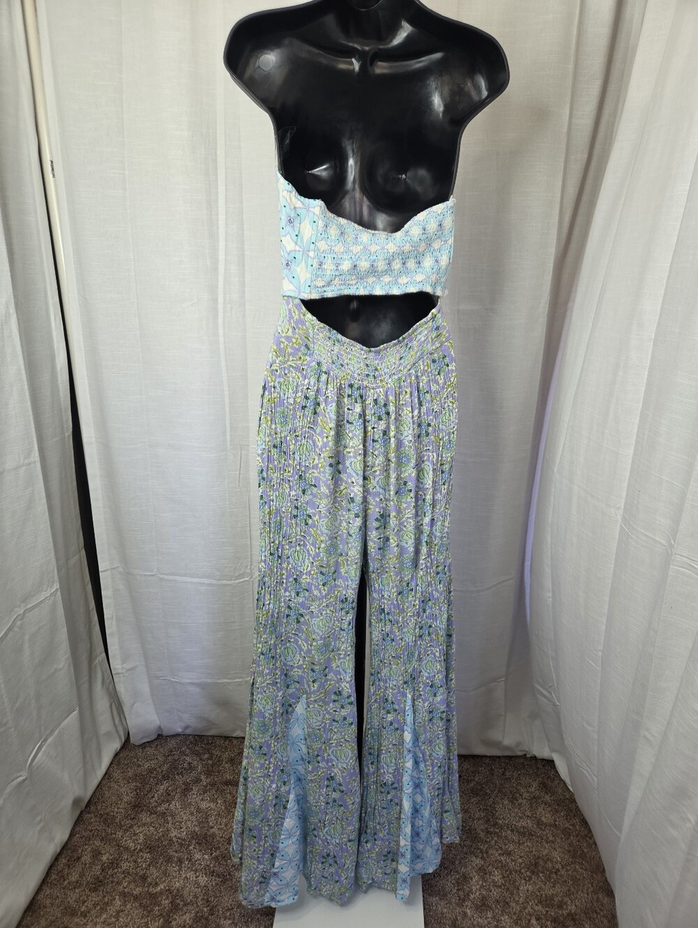 Free People Juliet Cutouts Strapless Wide Leg Jumpsuit Lavender/Purple Floral - Picture 12 of 15